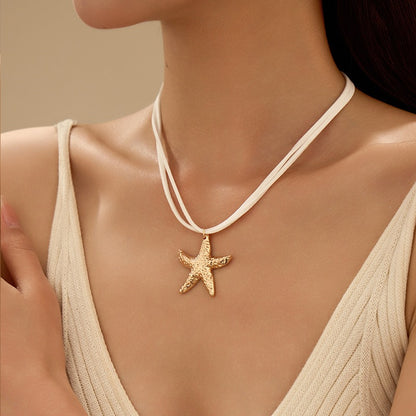 Bohemian Starfish Necklace With Alloy Pendant, Electroplated Gold Plating, Unisex Design