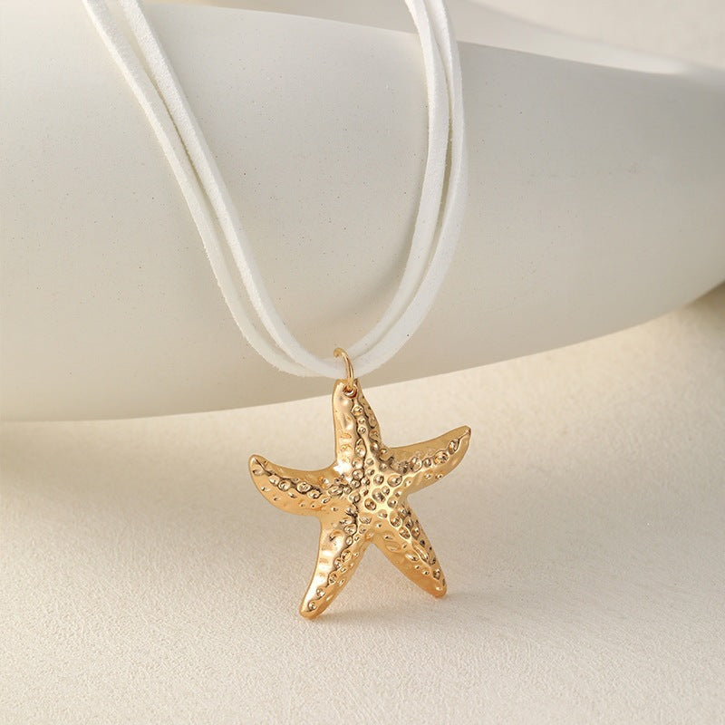 Bohemian Starfish Necklace With Alloy Pendant, Electroplated Gold Plating, Unisex Design