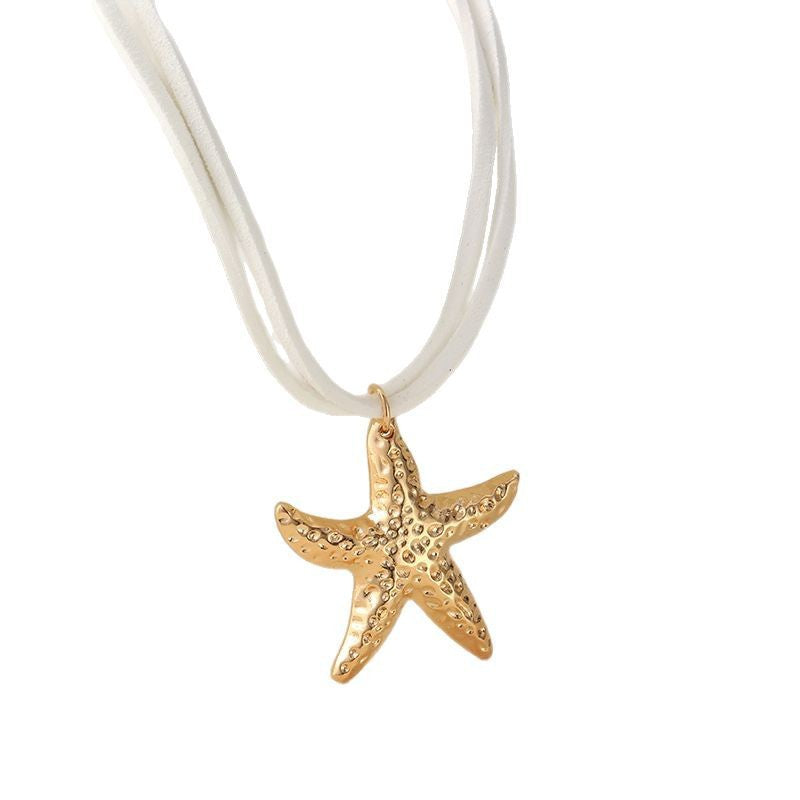 Bohemian Starfish Necklace With Alloy Pendant, Electroplated Gold Plating, Unisex Design