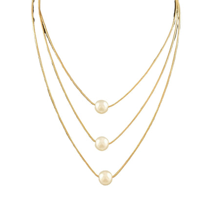 Vintage Style Gold Pearl Beaded Necklace For Women With Alloy Snake Chain