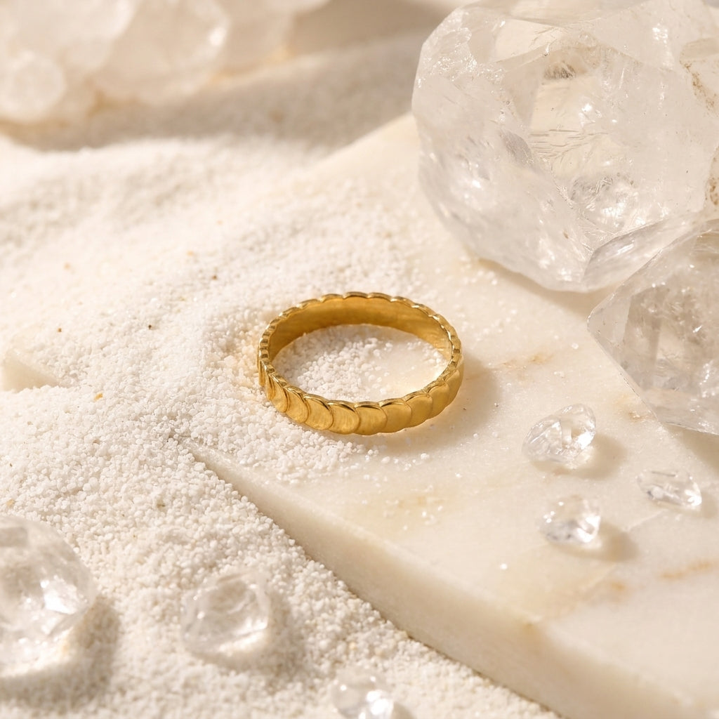 Geometric Electroplated Rings For Women In 304 Stainless Steel With 18K Real Gold PVD Coating And Zircon Inlay