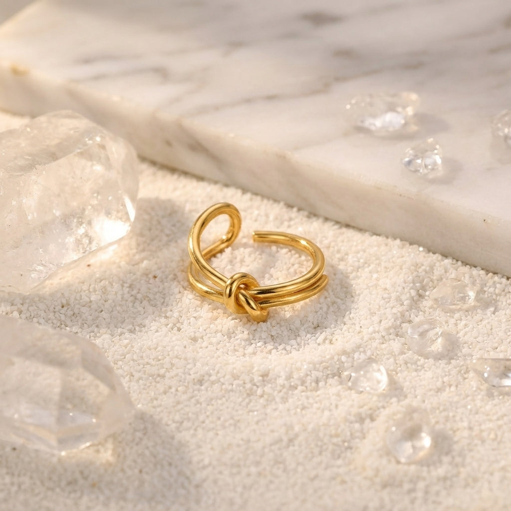 Geometric Electroplated Rings For Women In 304 Stainless Steel With 18K Real Gold PVD Coating And Zircon Inlay