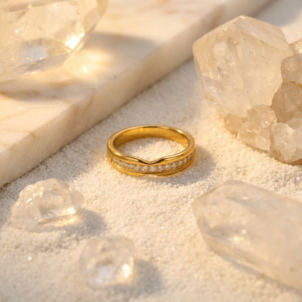 Geometric Electroplated Rings For Women In 304 Stainless Steel With 18K Real Gold PVD Coating And Zircon Inlay