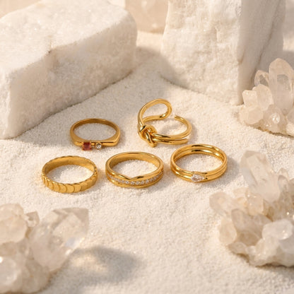 Geometric Electroplated Rings For Women In 304 Stainless Steel With 18K Real Gold PVD Coating And Zircon Inlay