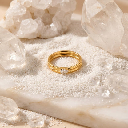 Geometric Electroplated Rings For Women In 304 Stainless Steel With 18K Real Gold PVD Coating And Zircon Inlay