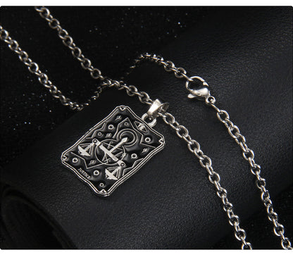 Vintage Style Astrology Necklace With Electroplated Ferroalloy Chain And Zinc Alloy Pendant, Unisex
