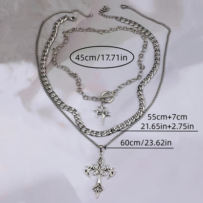 Handmade Punk Cross Pendant Necklace In White K Plated Zinc Alloy With Handmade Chain, Sibling Suit Style