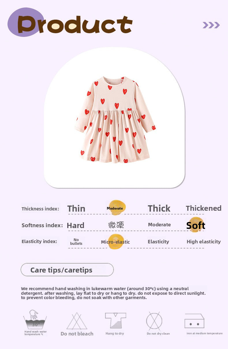 Girls' Cartoon Princess Dress In Cotton With Long Sleeves, Perfect For Toddler Autumn Wear