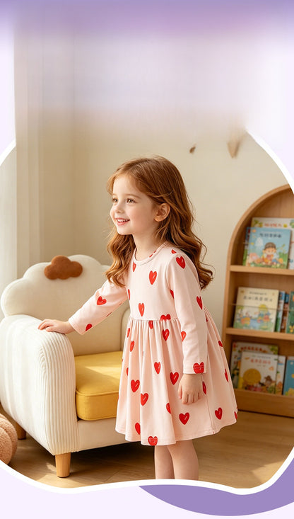 Girls' Cartoon Princess Dress In Cotton With Long Sleeves, Perfect For Toddler Autumn Wear