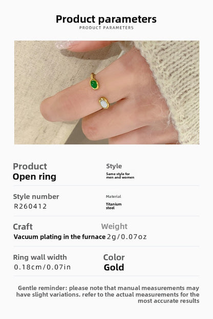 Open Rings Featuring Titanium Steel With 18K Real Gold Electroplated And Enamel Inlay Shell Design