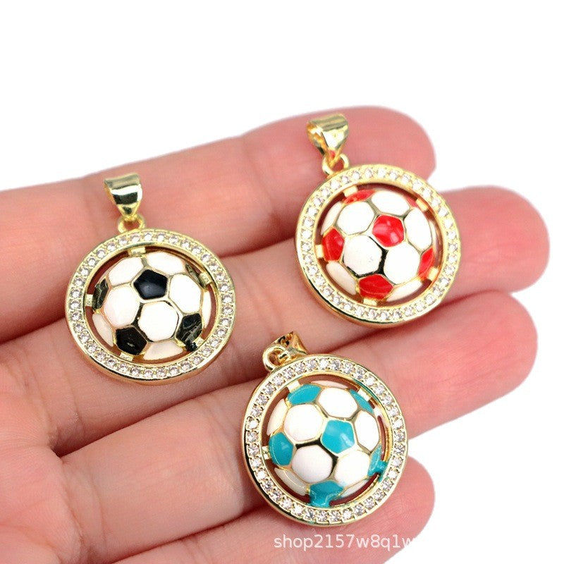 Sweet Football Copper Pendant With Electroplated Finish, Perfect Jewelry Accessory For Football World Cup