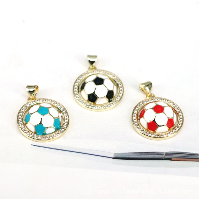 Sweet Football Copper Pendant With Electroplated Finish, Perfect Jewelry Accessory For Football World Cup