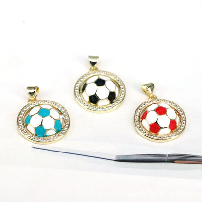 Sweet Football Copper Pendant With Electroplated Finish, Perfect Jewelry Accessory For Football World Cup
