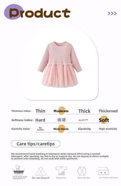 Princess Style Girl's Animal Pattern Cotton Dress With Puff Long Sleeves For Toddlers 3-6 Years