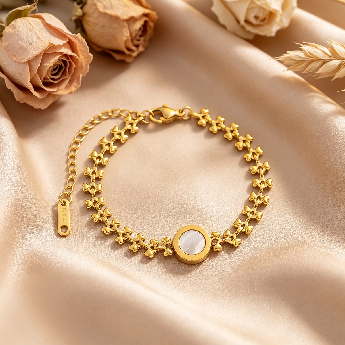 Round Waterproof Non Tarnish Bracelets For Women In 304 Stainless Steel With 18K Real Gold Plated PVD Coated Woven Chain