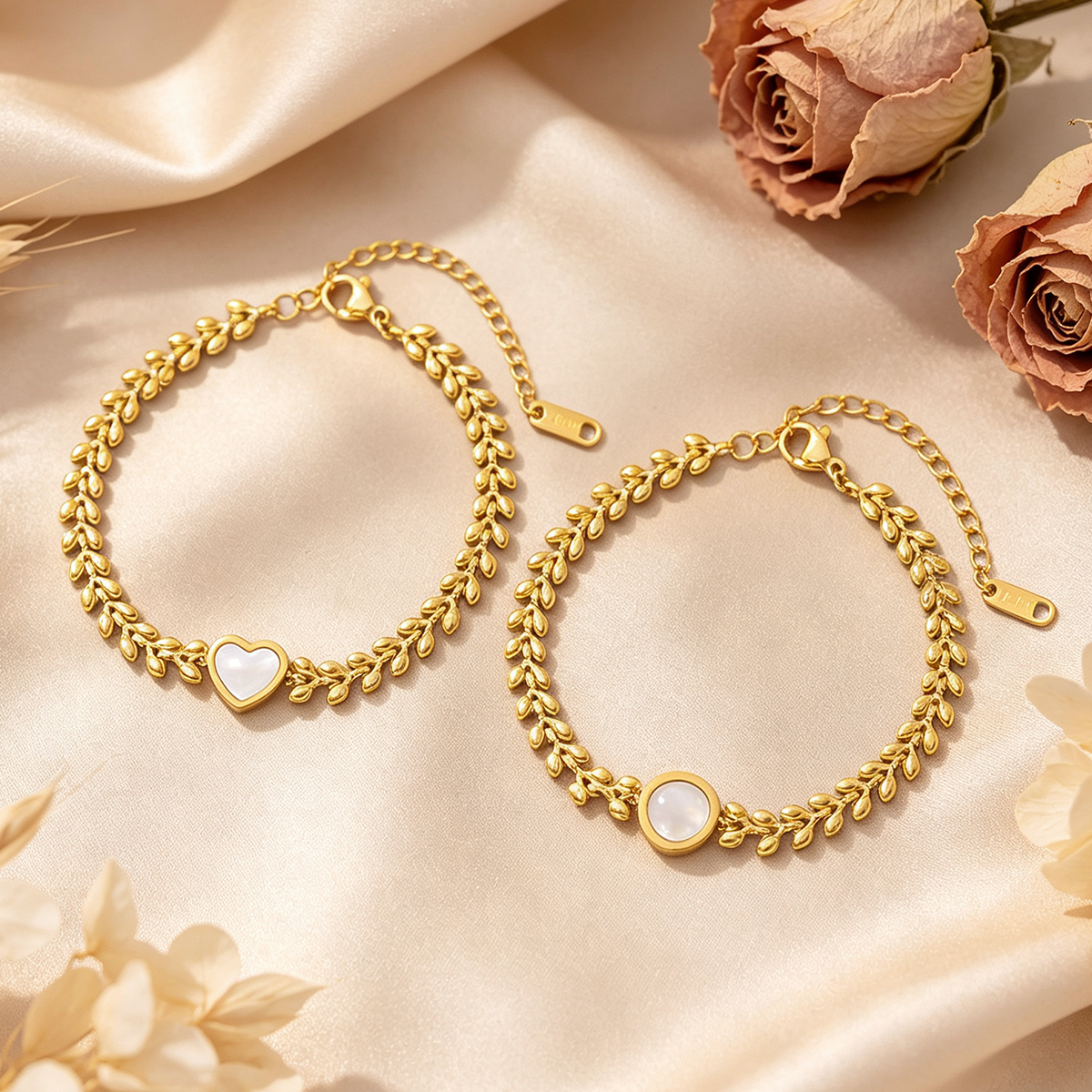 Round Waterproof Non Tarnish Bracelets For Women In 304 Stainless Steel With 18K Real Gold Plated PVD Coated Woven Chain