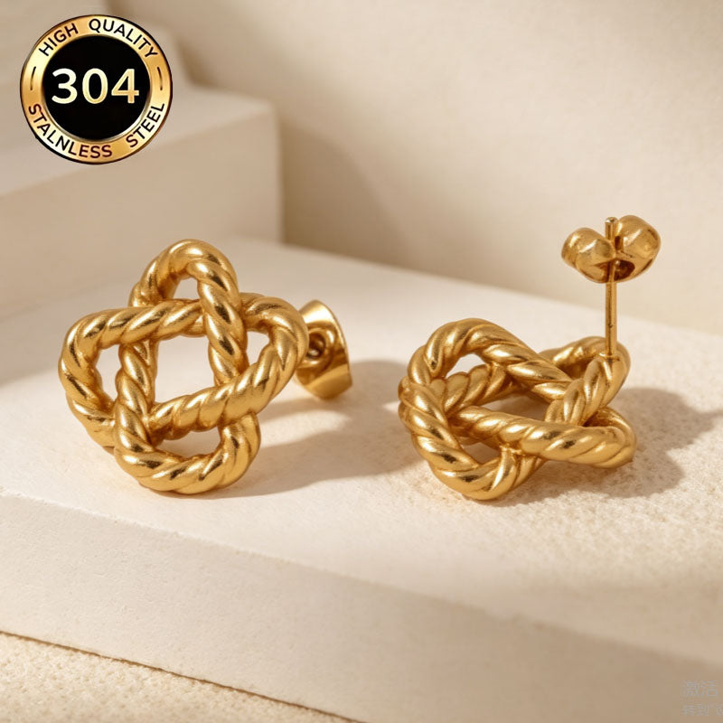 Geometric Hypoallergenic Stud Earrings In 18K Real Gold Plated 304 Stainless Steel With 0.03µm PVD Coated Layer, Unisex Design