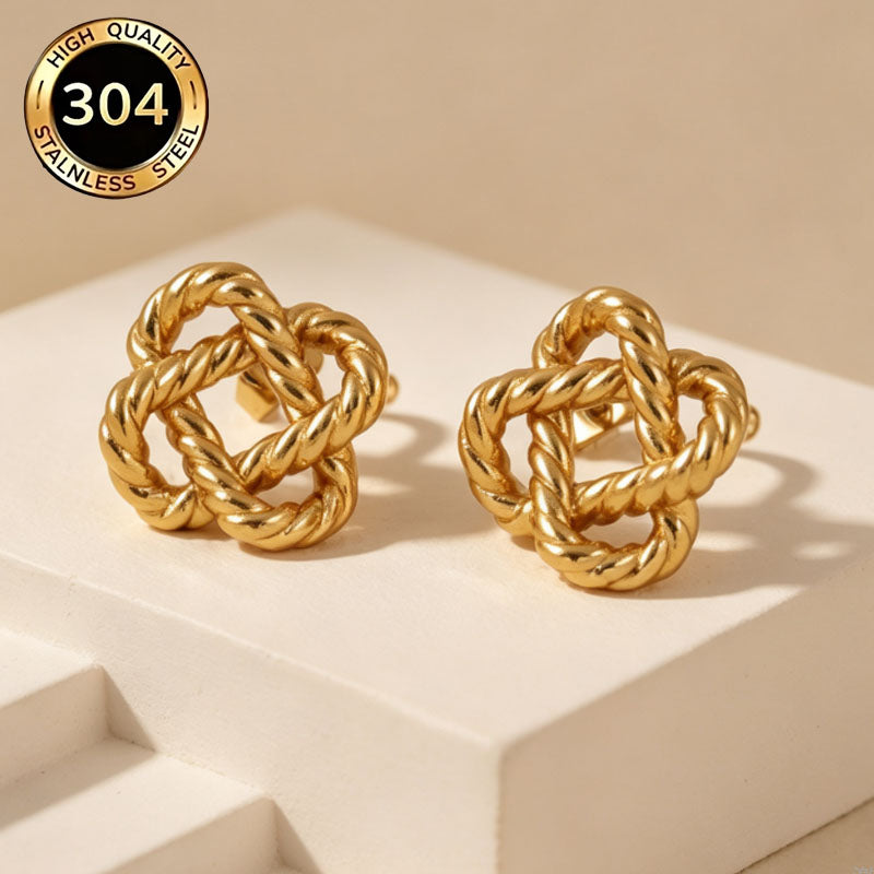 Geometric Hypoallergenic Stud Earrings In 18K Real Gold Plated 304 Stainless Steel With 0.03µm PVD Coated Layer, Unisex Design