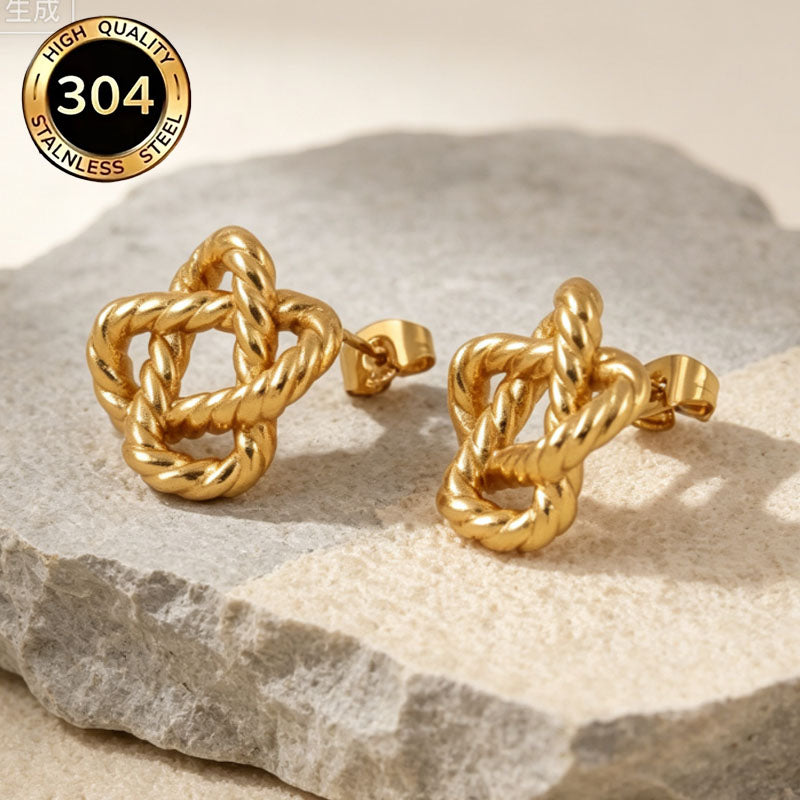 Geometric Hypoallergenic Stud Earrings In 18K Real Gold Plated 304 Stainless Steel With 0.03µm PVD Coated Layer, Unisex Design