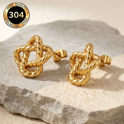 Geometric Hypoallergenic Stud Earrings In 18K Real Gold Plated 304 Stainless Steel With 0.03µm PVD Coated Layer, Unisex Design