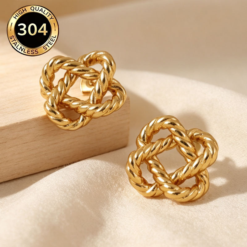 Geometric Hypoallergenic Stud Earrings In 18K Real Gold Plated 304 Stainless Steel With 0.03µm PVD Coated Layer, Unisex Design