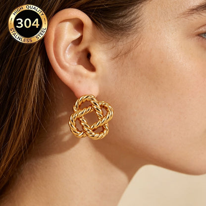 Geometric Hypoallergenic Stud Earrings In 18K Real Gold Plated 304 Stainless Steel With 0.03µm PVD Coated Layer, Unisex Design