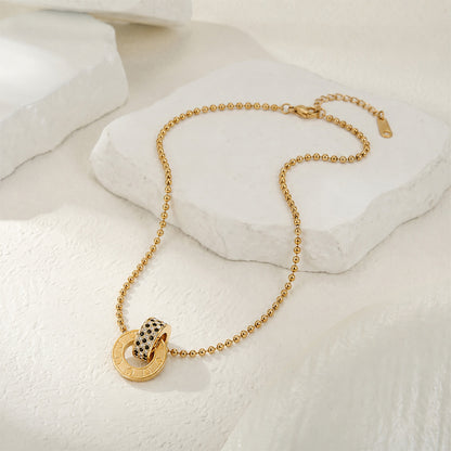British Style Circle Necklace For Women, Electroplated 304 Stainless Steel With 18K Real Gold PVD Coating