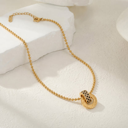 British Style Circle Necklace For Women, Electroplated 304 Stainless Steel With 18K Real Gold PVD Coating