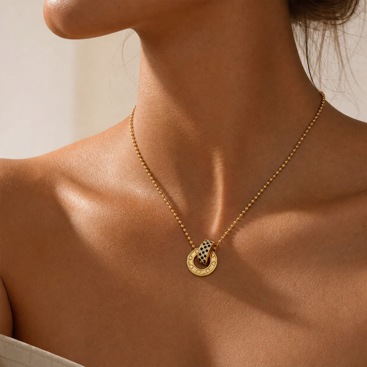 British Style Circle Necklace For Women, Electroplated 304 Stainless Steel With 18K Real Gold PVD Coating