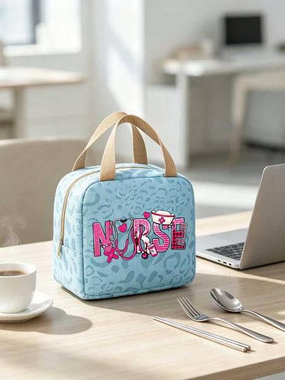 Unisex Square Letter Pattern Handbag In Polyester With Double Handle, Stylish And Functional
