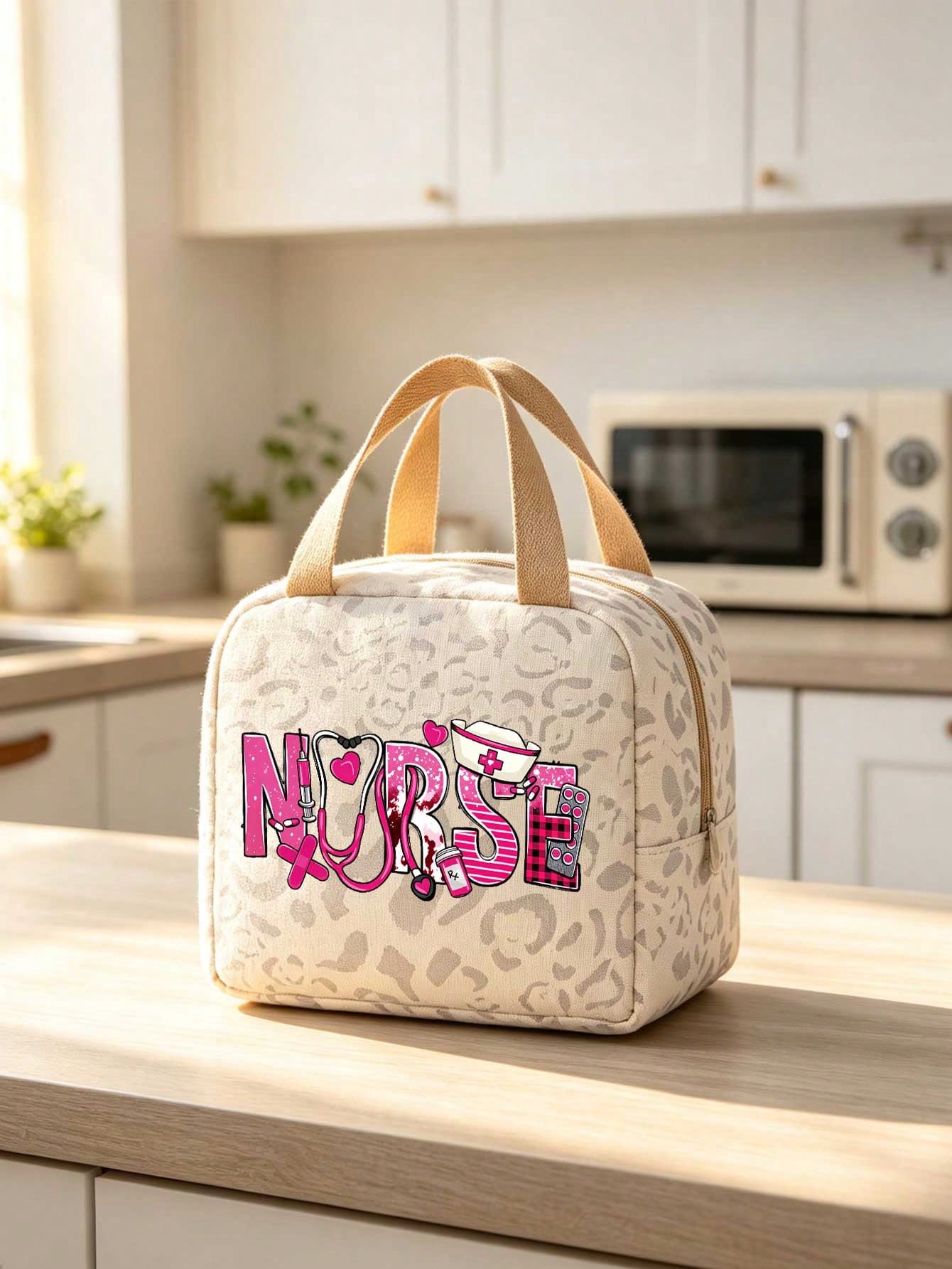 Unisex Square Letter Pattern Handbag In Polyester With Double Handle, Stylish And Functional