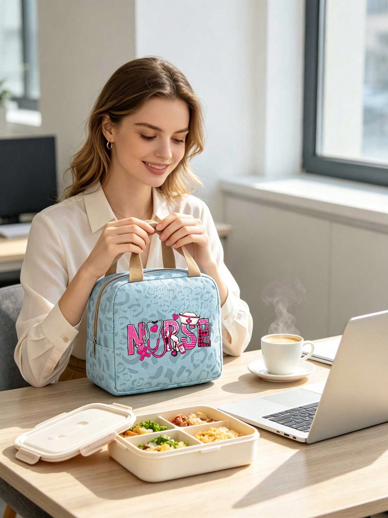 Unisex Square Letter Pattern Handbag In Polyester With Double Handle, Stylish And Functional