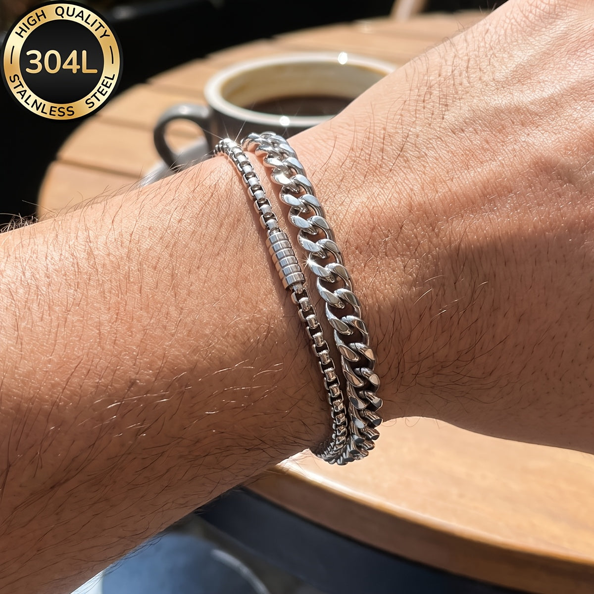 Handmade Men's 304 Stainless Steel Cuban Link Chain Curb Chain Bracelet