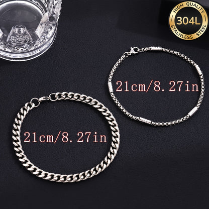 Handmade Men's 304 Stainless Steel Cuban Link Chain Curb Chain Bracelet