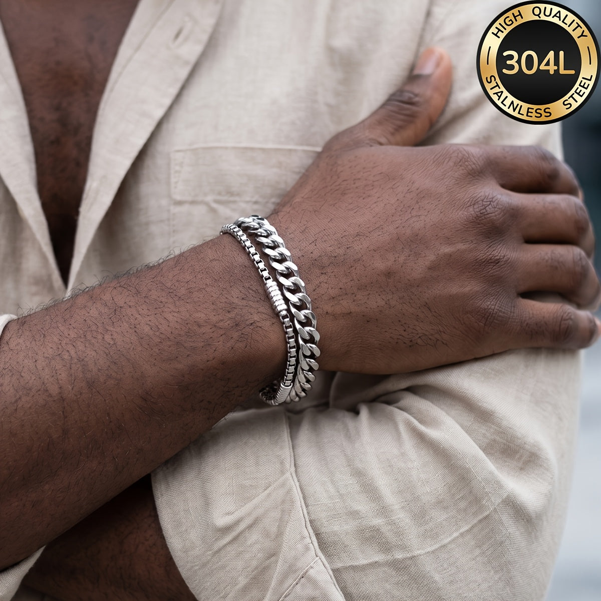 Handmade Men's 304 Stainless Steel Cuban Link Chain Curb Chain Bracelet