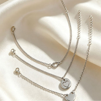 3 Pieces Set Punk Alloy Anklet For Women With Heart Shape Tassel And Rhinestone Inlay