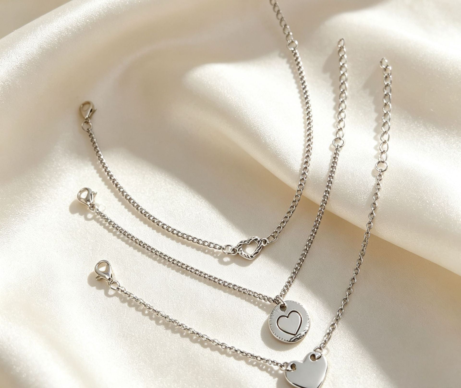 3 Pieces Set Punk Alloy Anklet For Women With Heart Shape Tassel And Rhinestone Inlay