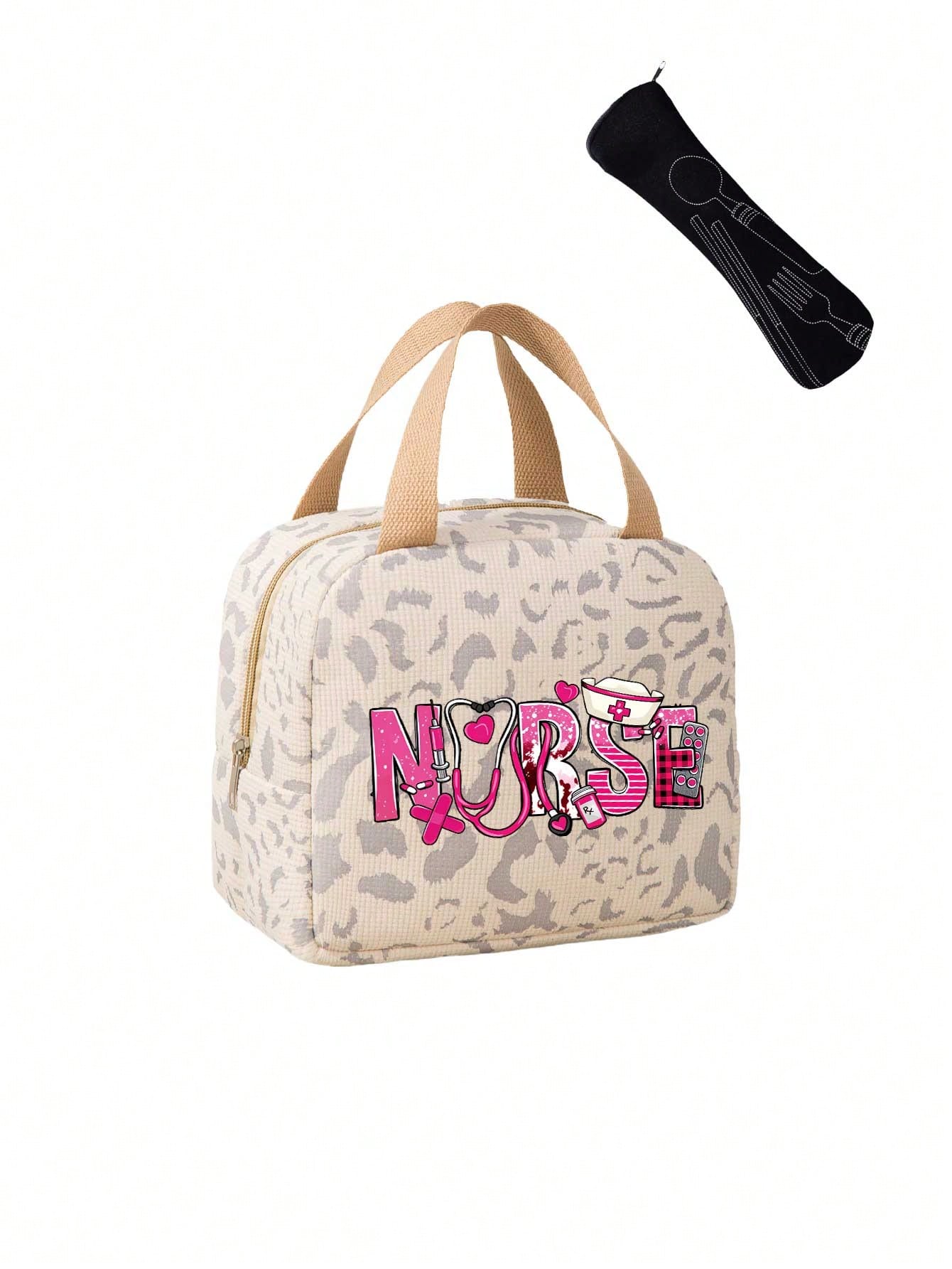 Unisex Square Letter Pattern Handbag In Polyester With Double Handle, Stylish And Functional