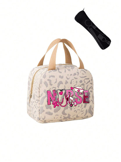 Unisex Square Letter Pattern Handbag In Polyester With Double Handle, Stylish And Functional