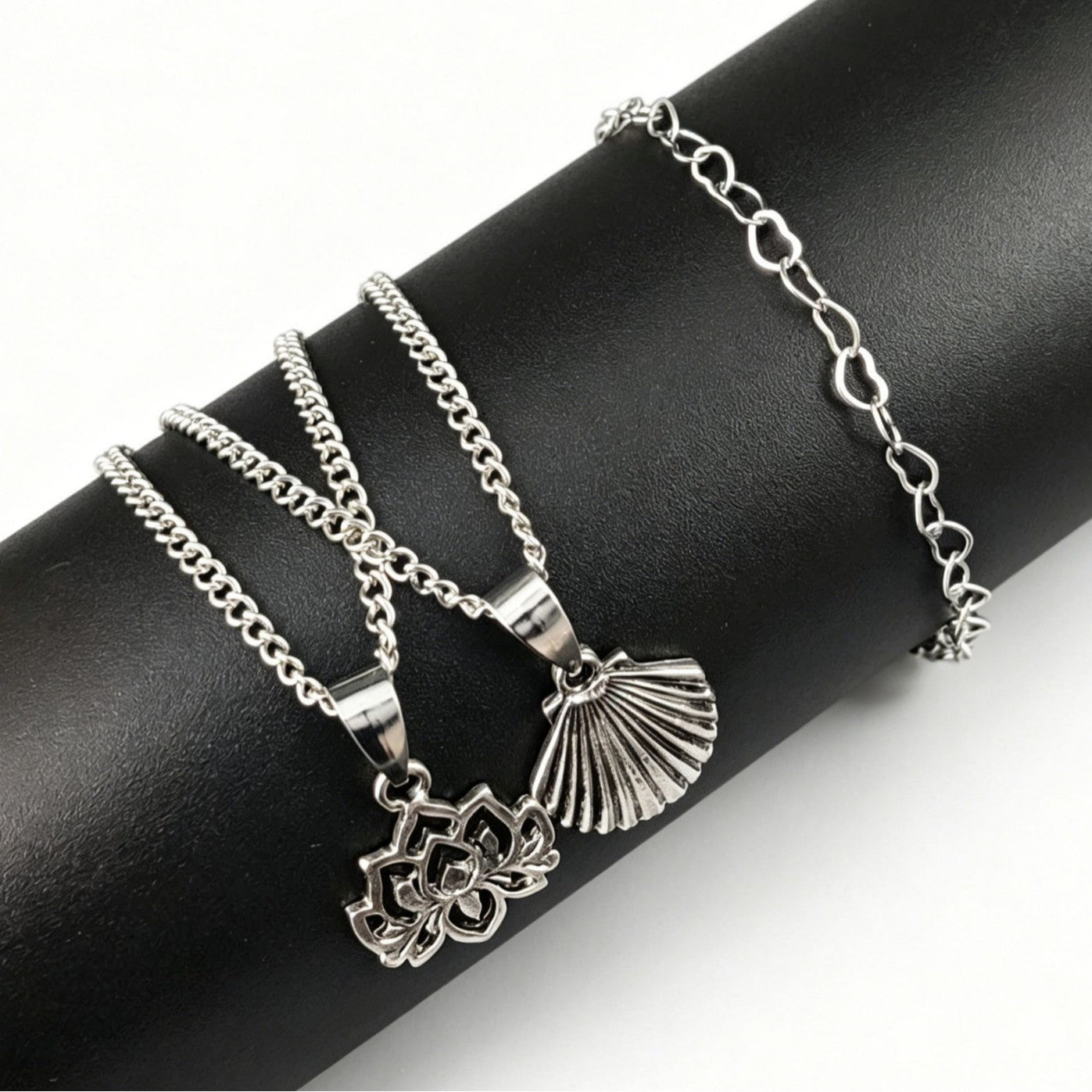 3 Pieces Set Women’s Alloy Braid Anklets Featuring Lotus Pattern With Shell Inlay