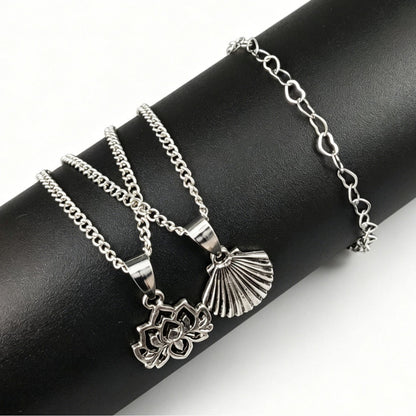 3 Pieces Set Women’s Alloy Braid Anklets Featuring Lotus Pattern With Shell Inlay
