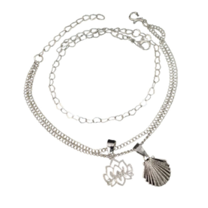 3 Pieces Set Women’s Alloy Braid Anklets Featuring Lotus Pattern With Shell Inlay