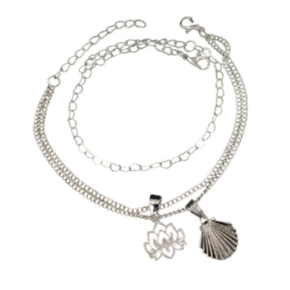 3 Pieces Set Women’s Alloy Braid Anklets Featuring Lotus Pattern With Shell Inlay