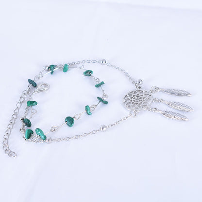 Women’s Green Alloy Anklet With Turquoise Inlay Featuring Dreamcatcher Pattern, Perfect For Wedding Foot Jewelry