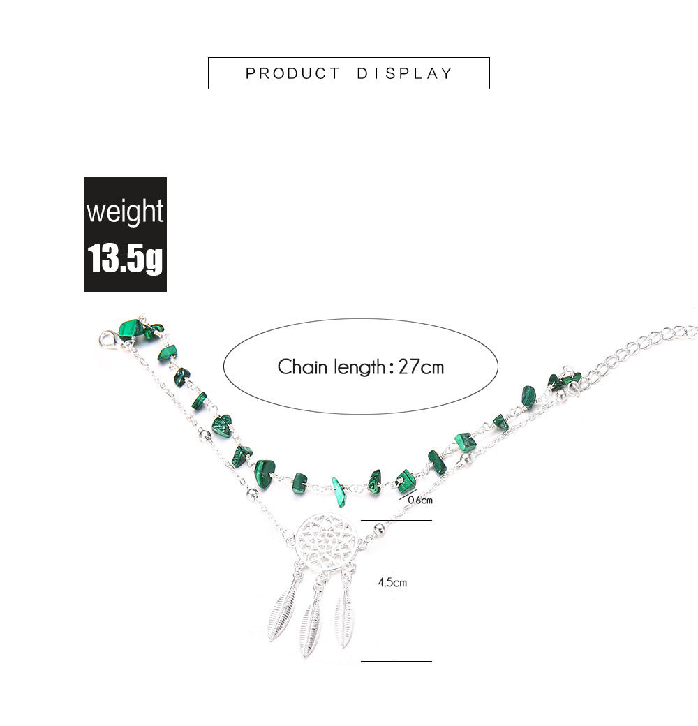 Women’s Green Alloy Anklet With Turquoise Inlay Featuring Dreamcatcher Pattern, Perfect For Wedding Foot Jewelry