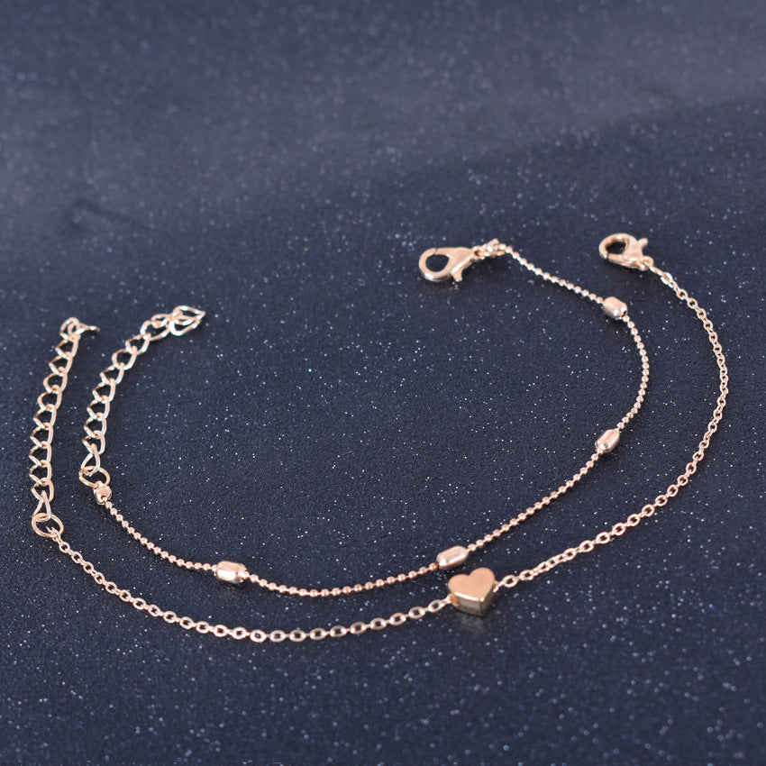 Gold Alloy Beading Anklet For Women Featuring Oval Pattern, Perfect Beach Foot Accessory