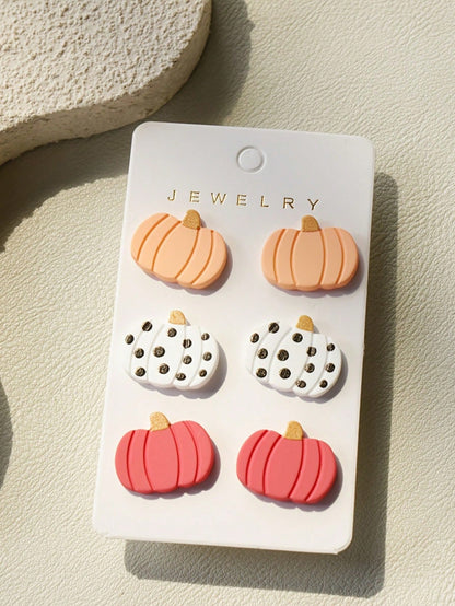 Cute Faceted Pumpkin Stud Earrings For Women With Zinc Alloy Posts In Acrylic Material