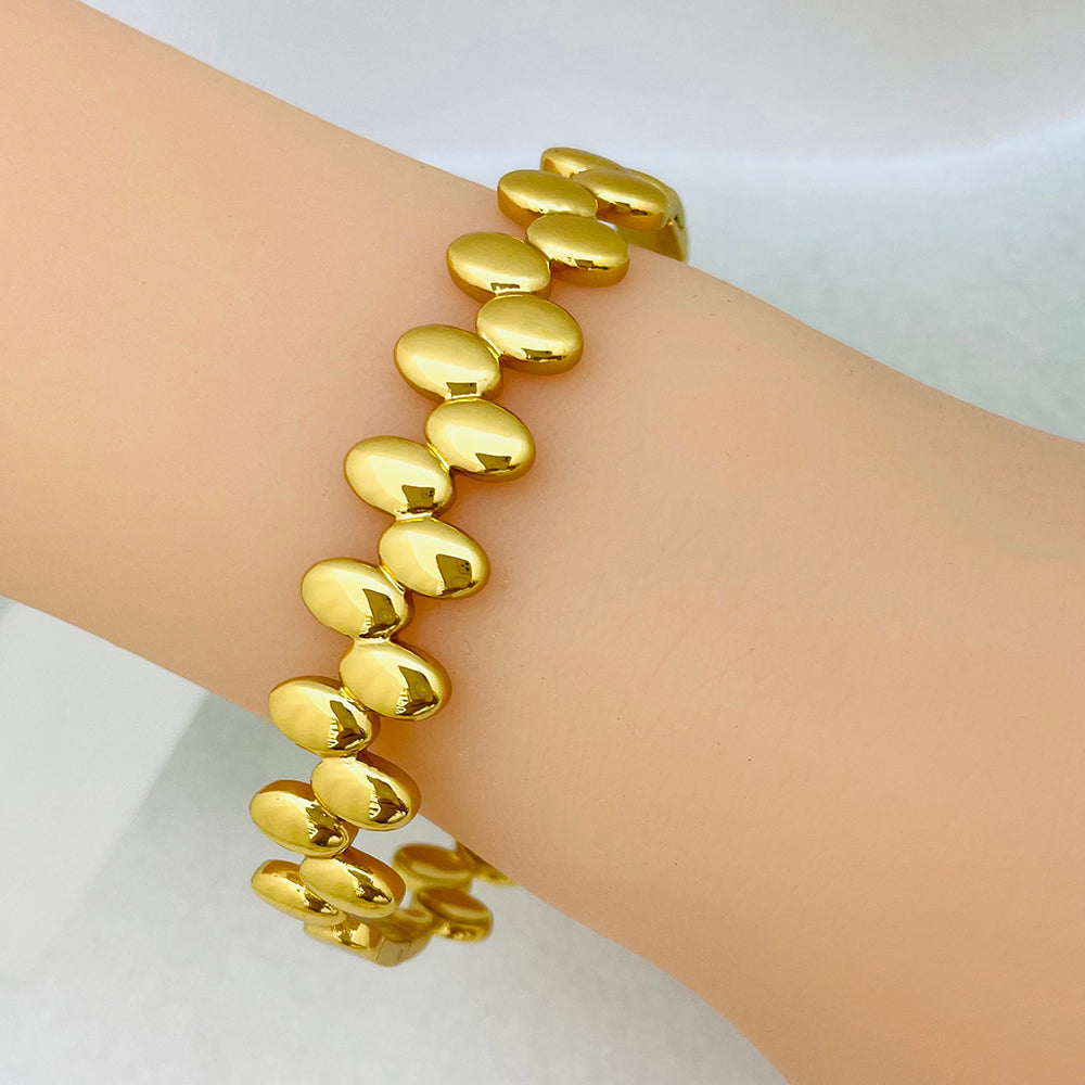 Geometric Electroplated Bangle For Women In 304 Stainless Steel With 18K Real Gold Plated PVD Coating And Rhinestone Inlay