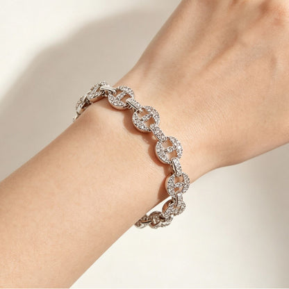 Geometric Rose Gold Alloy Bracelet For Women With Rhinestone Inlay, Perfect Travel Accessory