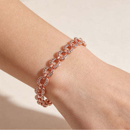 Geometric Rose Gold Alloy Bracelet For Women With Rhinestone Inlay, Perfect Travel Accessory